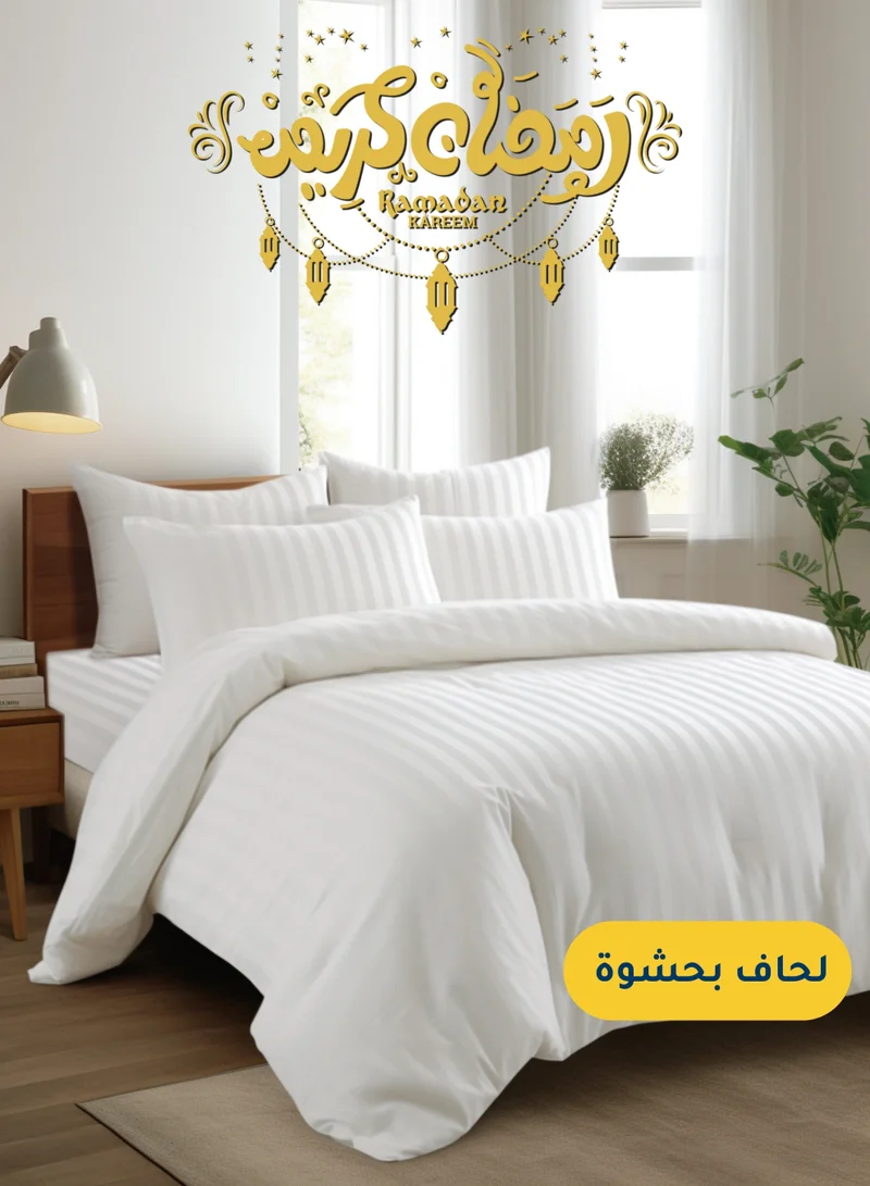 Master Home Textile Microfiber Hotel Comforter Sets, Fits 160 cm x 200 cm Size Bed, Duvet Filling Included, 5 Pcs Queen Size, Hotel Stripe Pattern